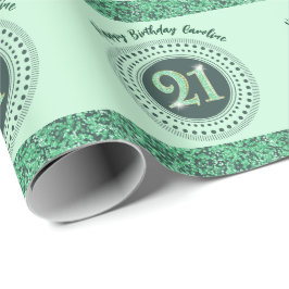 Elegant 21st Birthday Green Glitter with Stripes Presentpapper