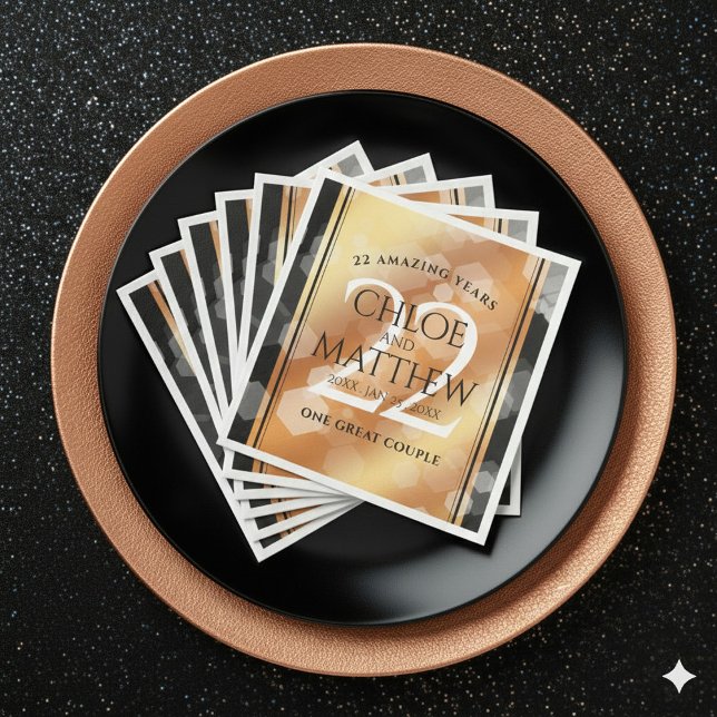 Elegant 22:a årsdagen för koppar-Bröllop Pappersservett (Elegant 22nd Copper Wedding Anniversary Napkins Cover Photo)