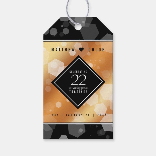 Elegant 22:a årsdagen för koppar-Bröllop Presentetikett (Framsidan)