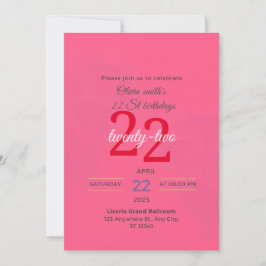 Elegant 22:a födelsedagsinbjudan till Shock rosa Inbjudningar