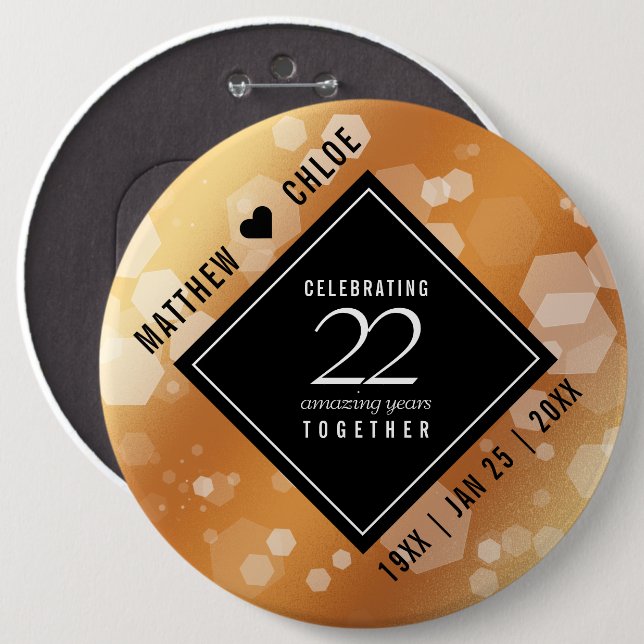 Elegant 22:a kopparbröllopsjubileum knapp (Framsida & baksida)