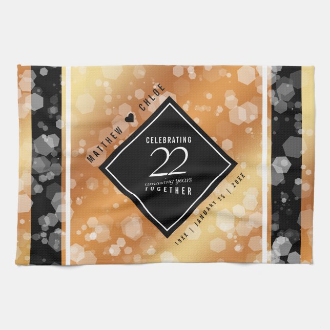Elegant 22:a kopparbröllopsjubileum kökshandduk (Horisontell)