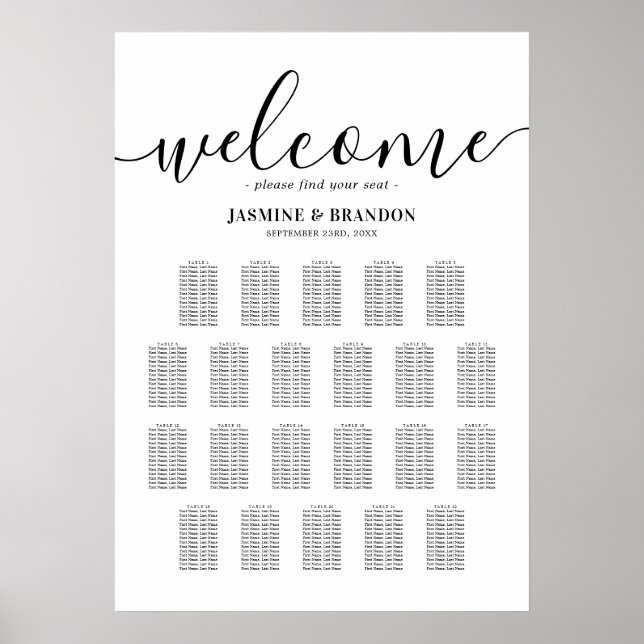 Elegant 22 Bord Bröllop Placeringsplan Poster (Framsidan)