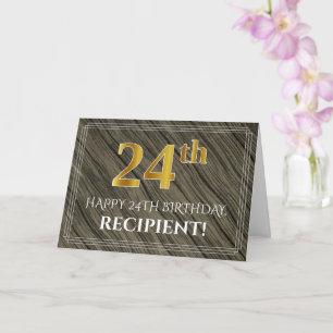 Elegant 24:e födelsedagen: Faux Wood, Faux Guld lo Kort