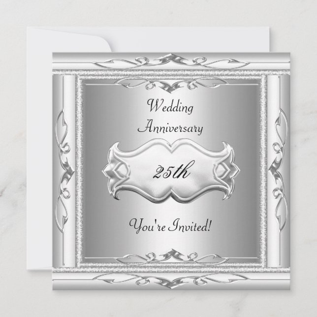 Elegant 25-års bröllopsjubileum Vitt Silver Inbjudningar (Framsida)