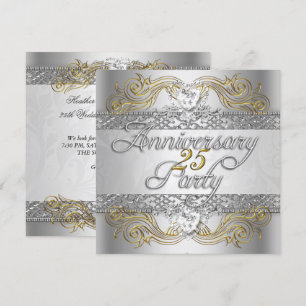 Elegant 25-årsjubileum Silver Vitt Guld Party Inbjudningar
