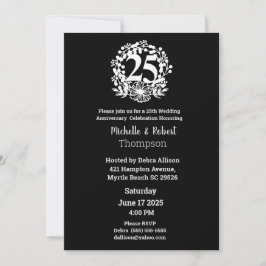 Elegant 25-årsjubileum svart vitt  inbjudningar