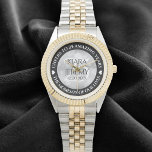 Elegant 25:e årsdagen Silver Bröllop Armbandsur<br><div class="desc">Högtidlighålla 25-årsdagen av bröllop med denna minnesklocka! Elegant med hexagonala konfetti på en faux-silver-bakgrund lägger till en minnesvärd beröring för detta speciella tillfälle och en extraordinär milstolpe. Anpassa med parets namn,  data i giftermål och gratulationer. Design © W.H. Sim. Se mer på zazzle.com/expressionsoccasions</div>