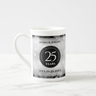 Elegant 25:e årsdagen Silver Bröllop Benporslin Mugg