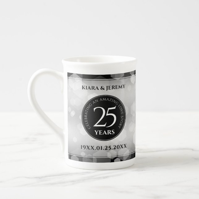 Elegant 25:e årsdagen Silver Bröllop Benporslin Mugg (Vänster)
