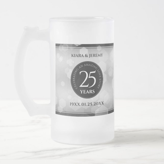 Elegant 25:e årsdagen Silver Bröllop Frostat Ölglas (Vänster)