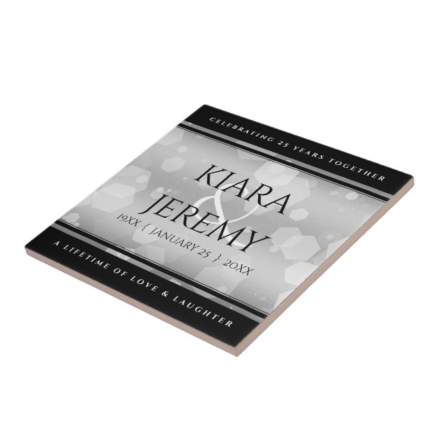 Elegant 25:e årsdagen Silver Bröllop Kakelplatta (Sidan)