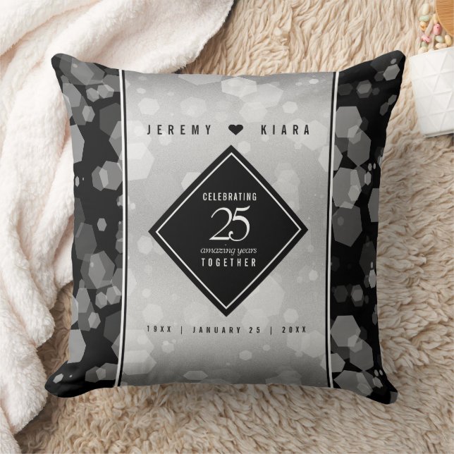 Elegant 25:e årsdagen Silver Bröllop Kudde (Filt)