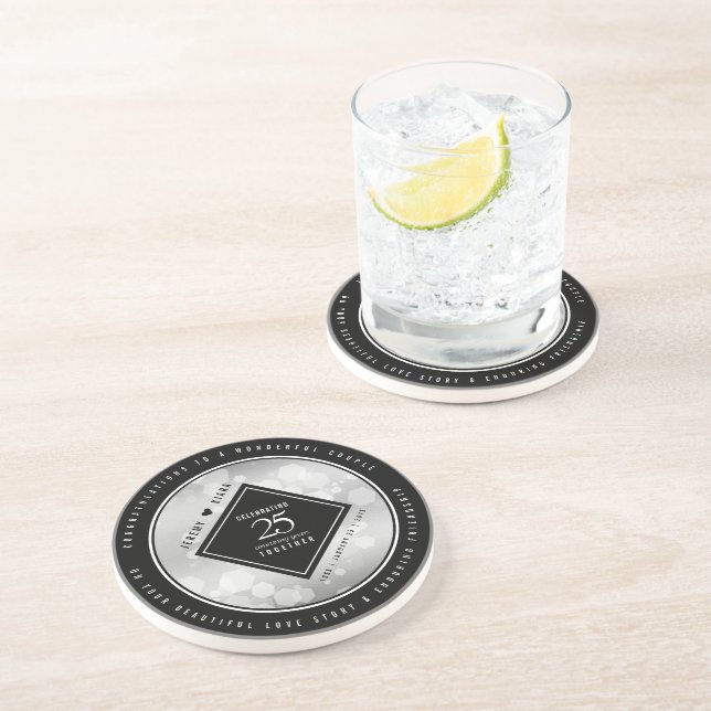 Elegant 25:e årsdagen Silver Bröllop Underlägg (Sidan)