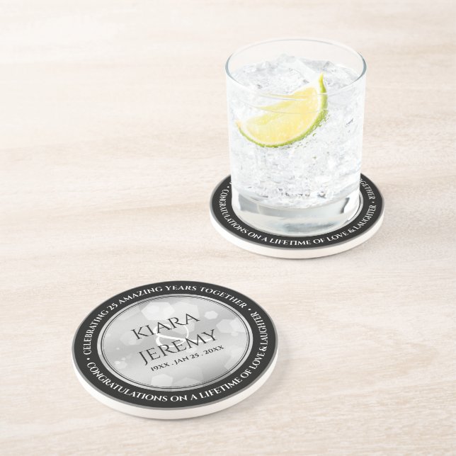 Elegant 25:e årsdagen Silver Bröllop Underlägg (Sidan)