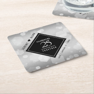 Elegant 25:e årsdagen Silver Bröllop Underlägg Papper Kvadrat