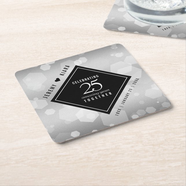 Elegant 25:e årsdagen Silver Bröllop Underlägg Papper Kvadrat (Vinklad)