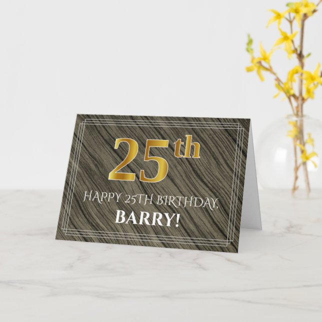 Elegant 25:e födelsedagen: Faux Wood, Faux Guld lo Kort (Gul blomma)