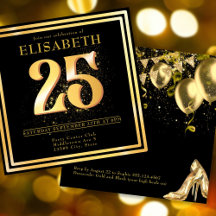 Elegant 25:e Guld-inbjudan till svart födelsedag