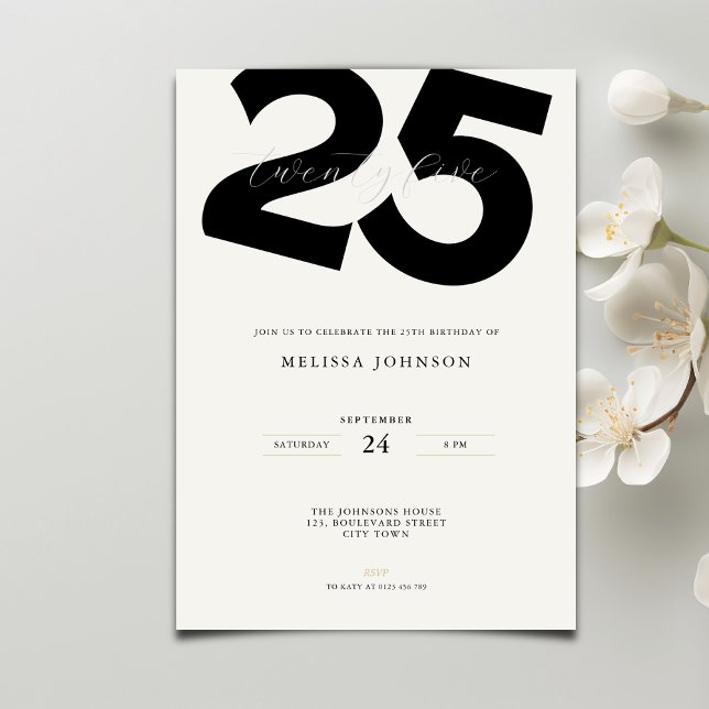 Elegant 25th Birthday Invitation - Minimal Style Inbjudningar (Skapare uppladdad)