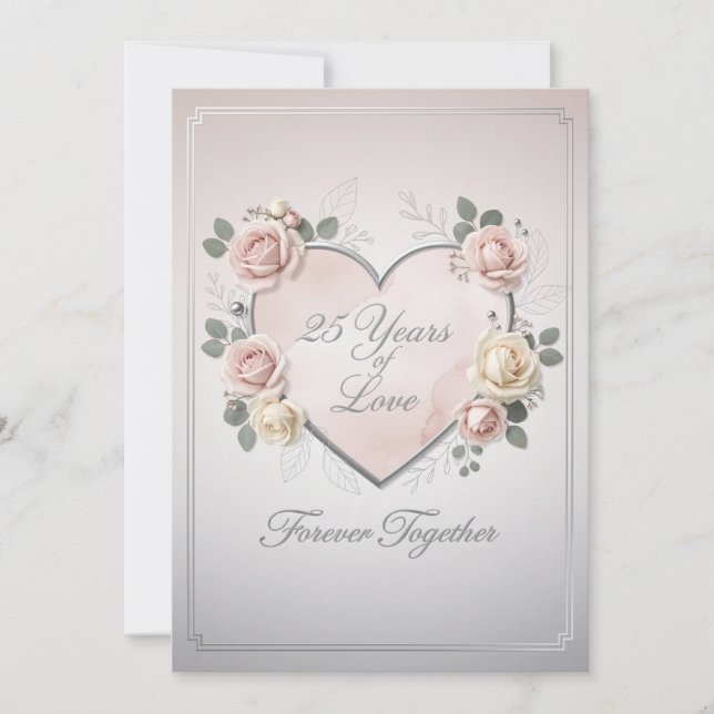 Elegant 25th Wedding Anniversary Card - romantic  Julkort (Framsida)