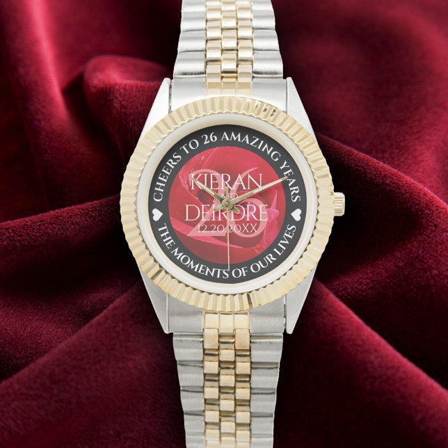 Elegant 26:e årsdagen för Firande vid Bröllop i Ro Armbandsur (Elegant 26th Rose Wedding Anniversary Wristwatch Cover Photo)