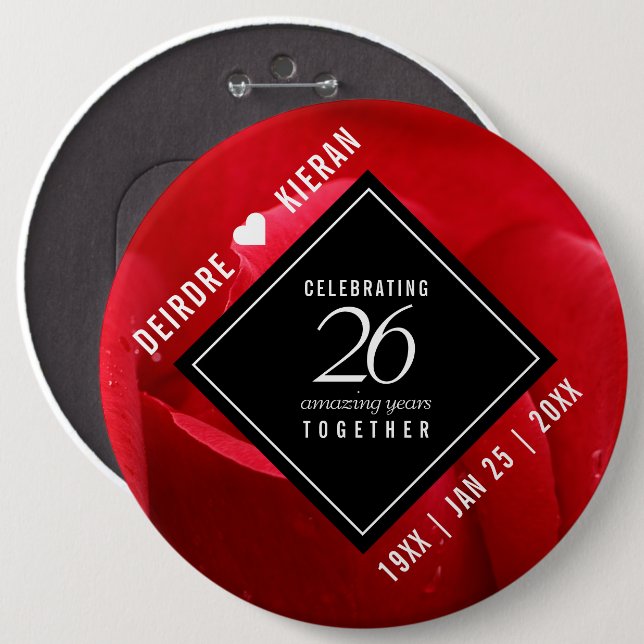 Elegant 26:e årsdagen för Firande vid Bröllop i Ro Knapp (Framsida & baksida)