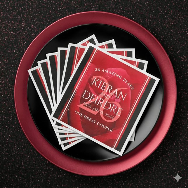 Elegant 26:e årsdagen för Firande vid Bröllop i Ro Pappersservett (Elegant 26th Rose Wedding Anniversary Napkins Cover Photo)