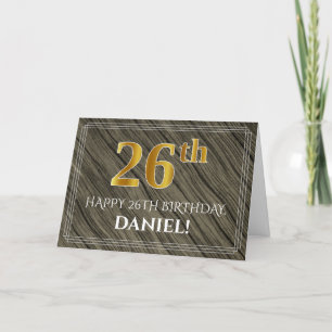 Elegant 26:e födelsedagen: Faux Wood, Faux Guld lo Kort