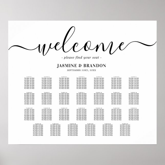 Elegant 27 Bord Bröllop Placeringsplan Poster (Framsidan)