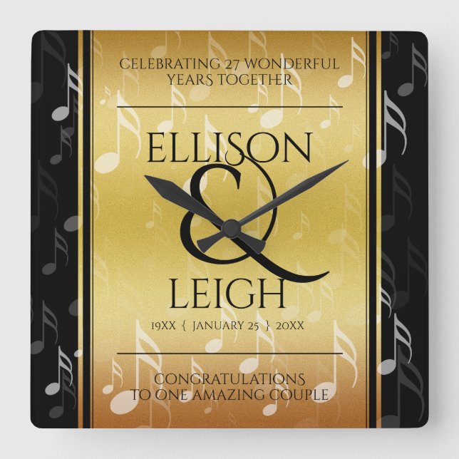 Elegant 27:e musikårsdagen Bröllop Firande Fyrkantig Klocka (Framsida)