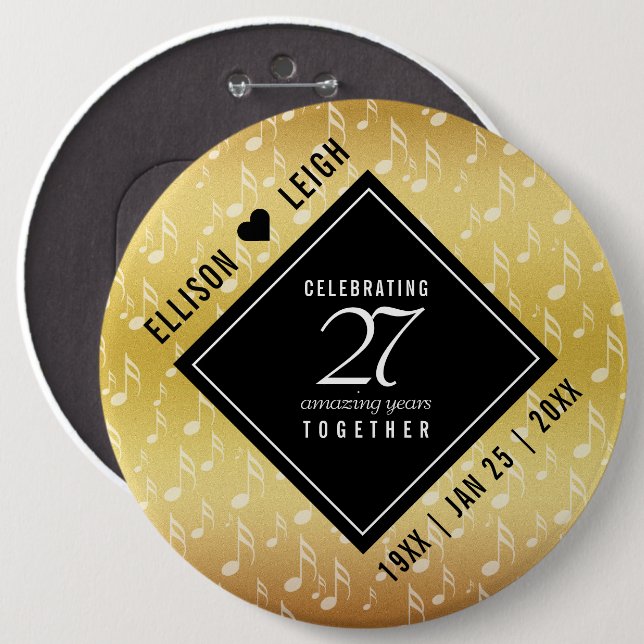 Elegant 27:e musikårsdagen Bröllop Firande Knapp (Framsida & baksida)