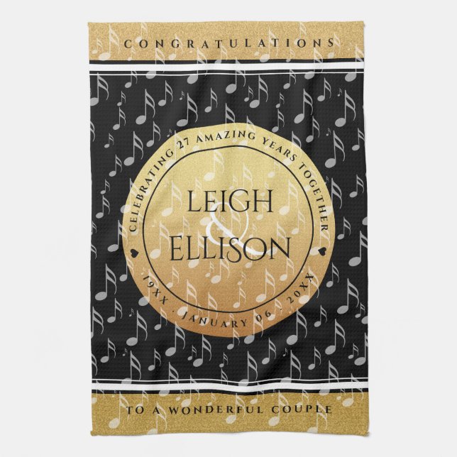 Elegant 27:e musikårsdagen Bröllop Firande Kökshandduk (Vertikal)