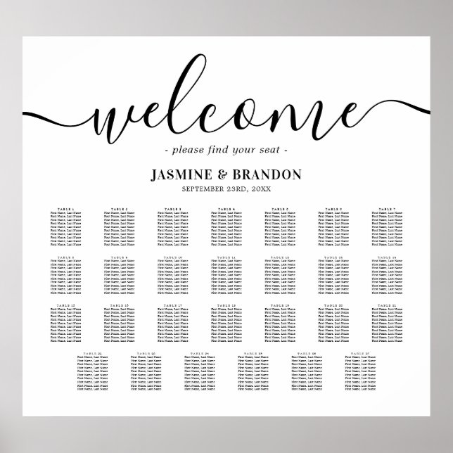 Elegant 27 sittplatsplan för Bord Bröllop Poster (Framsidan)