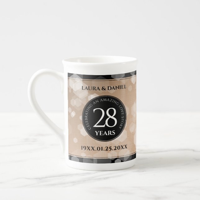 Elegant 28:e Linen Bröllop-årsdagen Firande Benporslin Mugg (Vänster)