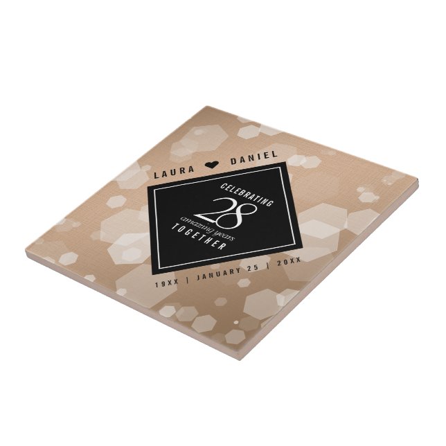 Elegant 28:e Linen Bröllop-årsdagen Firande Kakelplatta (Sidan)