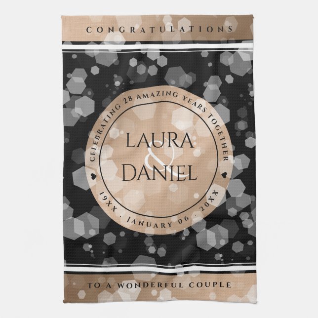 Elegant 28:e Linen Bröllop-årsdagen Firande Kökshandduk (Vertikal)