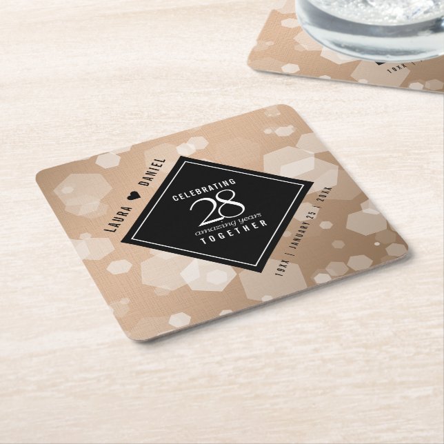 Elegant 28:e Linen Bröllop-årsdagen Firande Underlägg Papper Kvadrat (Vinklad)