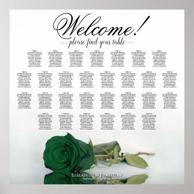 Elegant 29 Bordsmallen Smaragdgrön Ros Placeringsp Poster (Framsidan)