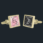 Elegant 2:a årsdagen för Ro-kvarteret Bröllop Guldpläterade Manschetterknappar<br><div class="desc">Högtidlighålla 2:a bröllop-årsdagen för ro-kvartssessionen i stil med dessa minnesvärda gafflar! Elegantens svarta och vita bokstäver med hexagonala konfetti på rikens rosa och svart bakgrunder lägger till en minnesvärd beröring för detta speciella tillfälle och milstolpe. Anpassa med parets initialer och data i giftermål. Design © W.H. Sim. Se mer på...</div>