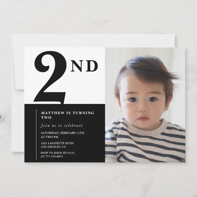 Elegant 2-års inbjudan Svart Chic Modern  (Framsida)