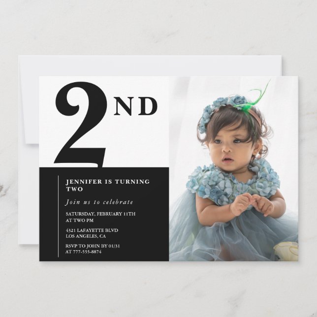 Elegant 2-års inbjudan Tjej Chic Foto (Framsida)