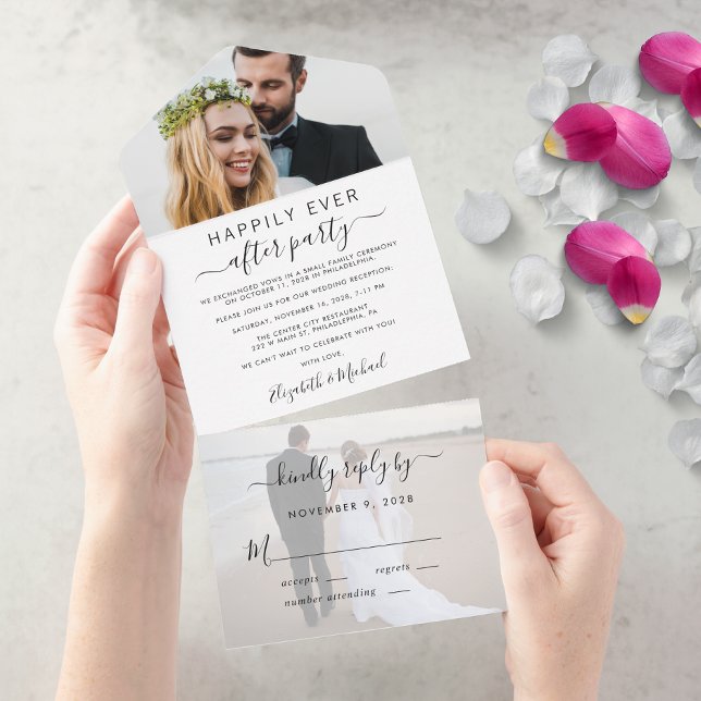 Elegant 2 Foto Bröllopsmottagning (An chic Happily Ever After Party all-in-one invitation for your wedding celebration)