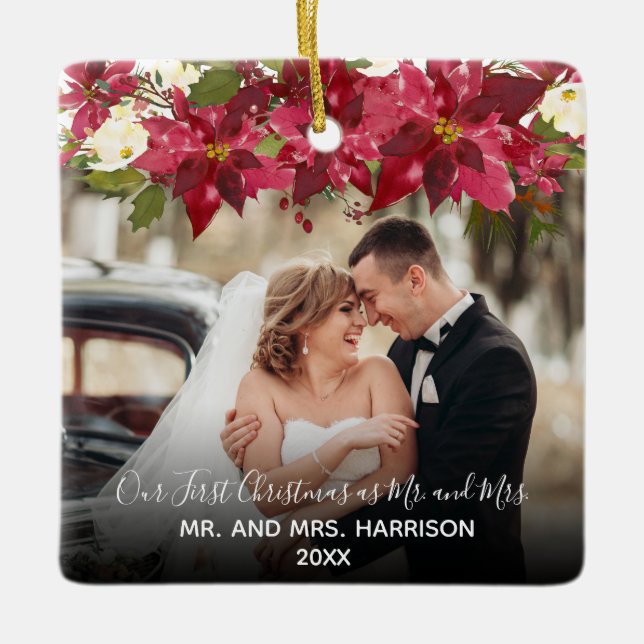 Elegant 2 FotoBlommigt Vår första jul, fru Julgransprydnad Keramik (Framsida)