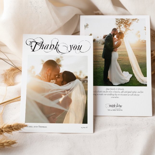 Elegant 2 Fotokalligrafi Tack för Bröllop-kortet Kort (Skapare uppladdad)