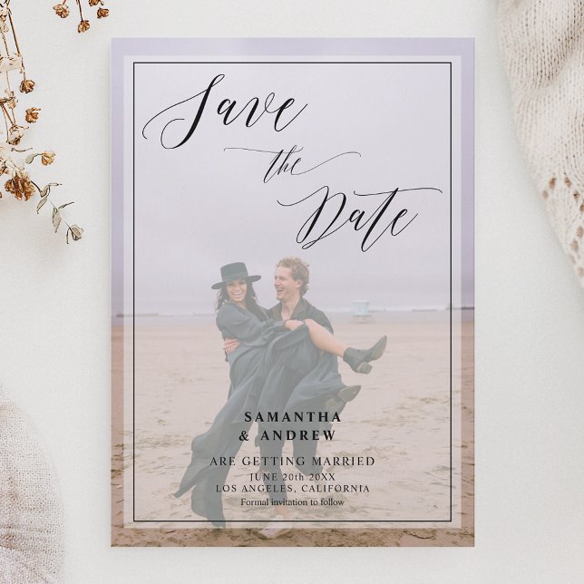 Elegant 2-fotokollage spara datumet bröllop (Elegant 2 photos collage save the date wedding)