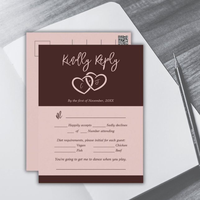 Elegant 2 hjärtan Sienna röd meny val RSVP-kort (Elegant 2 Hearts Sienna Red Menu Choice RSVP Card)