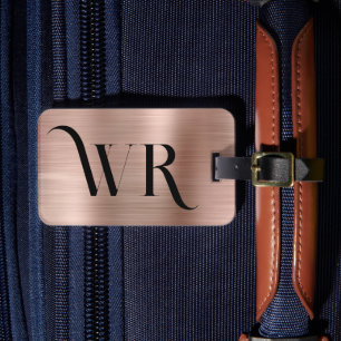 Elegant 2 Monogram Inledande Rosa ros Guld Metall Bagagebricka