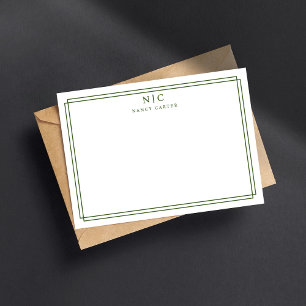 Elegant 2 Monogram Mörk grönt geometriskt Gräns Anteckningskort