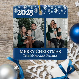 Elegant 2 Photo Blue Keepsake Family Photo Julgransprydnad Keramik